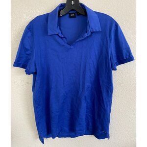 HUGO BOSS Polo Shirt Mens Regular Fit Mercerised Cotton Blue Short Sleeve MED